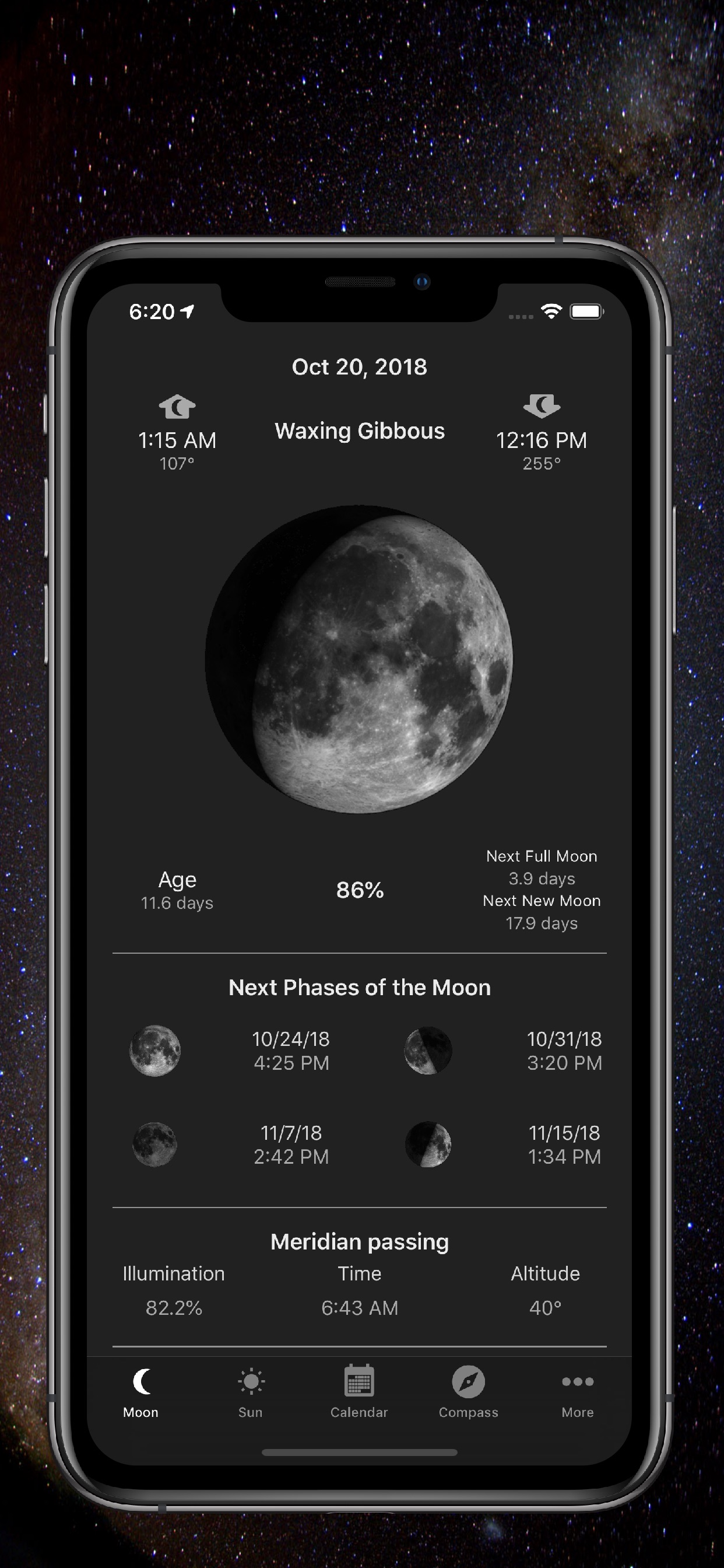 Moon Phase Calendar & Compass